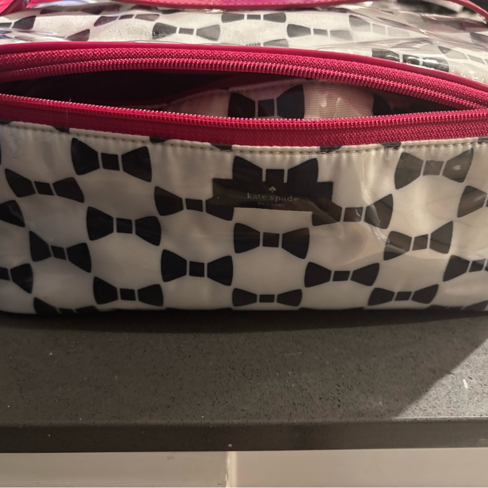 Kate Spade Black and White Bow Cosmetic Case with Pink Zipper